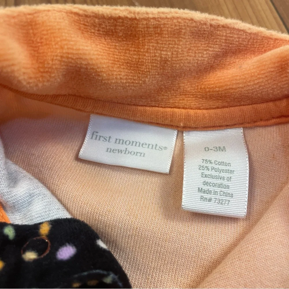 First Moments Fleece Baby Footie Sleep Pajamas 0-3 Months Cat Ghost Orange Black